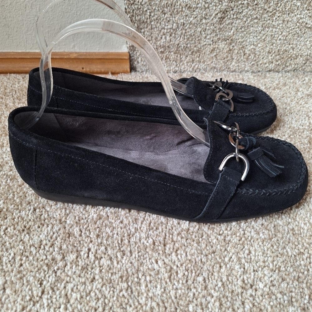 Aerosoles StitchNTurn Womens Black Suede Slip On Tassel Chain Flats Size 10M - Picture 3 of 9